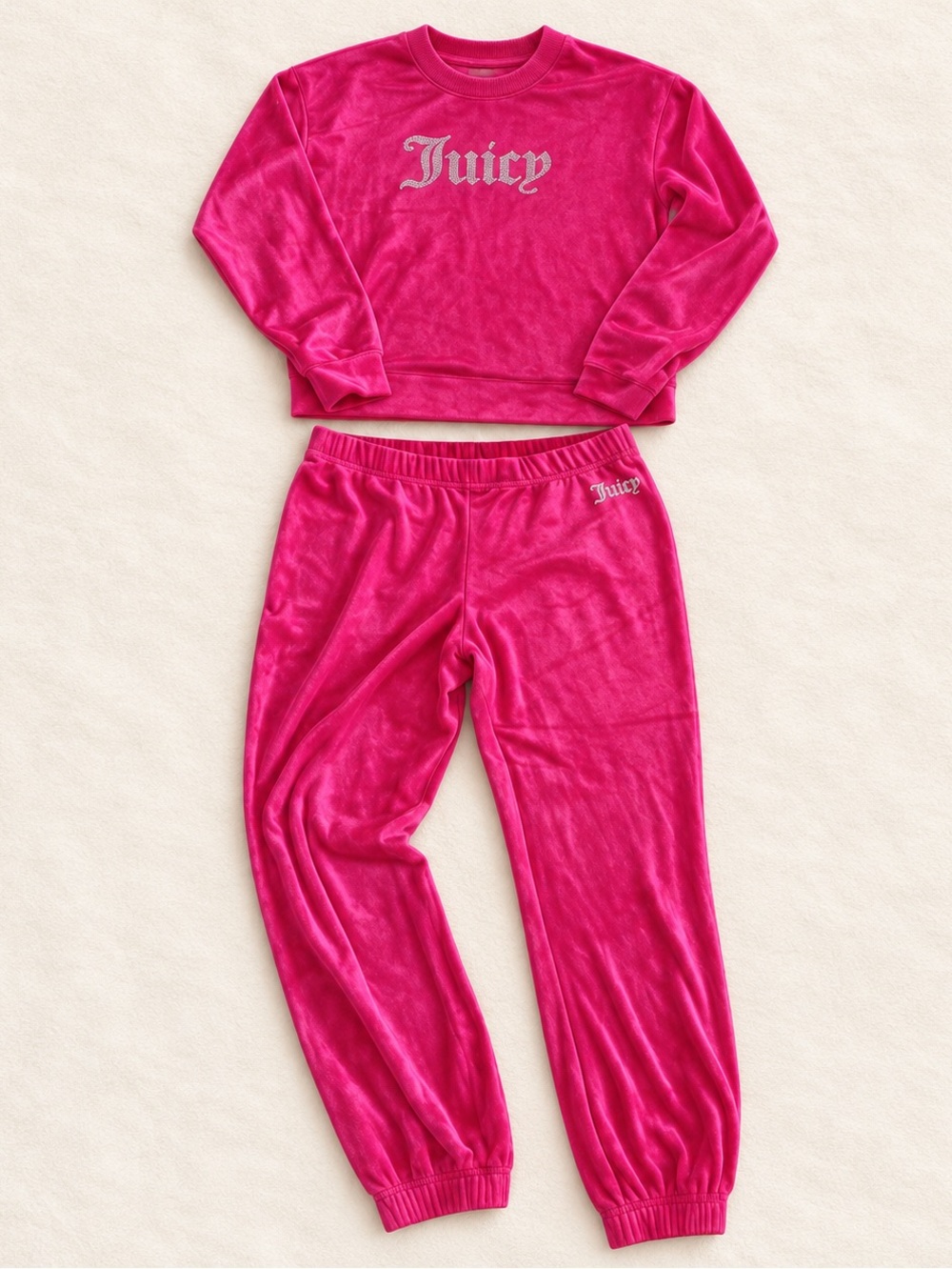 Juicy Couture Velour Tracksuit Set M Coco Red Rhinestone Sweatshirt Joggers